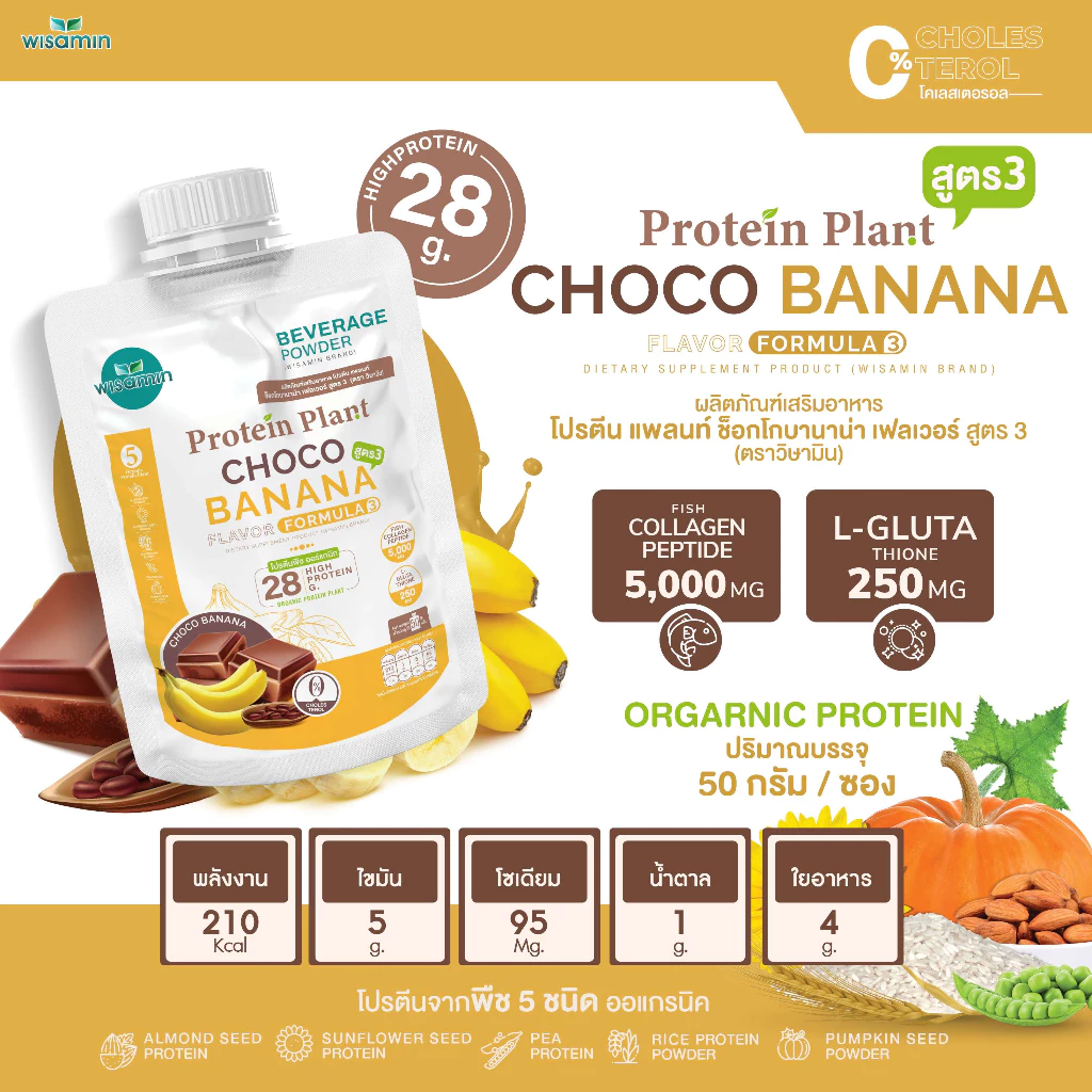 PROTEIN PLANT สูตร 3 โปรตีนแพลนท์ (ชนิดซองชงดื่ม 50 กรัม) มี 11 รสชาติ โปรตีนพืช 5 ชนิด คอลลาเจน เปปไทด์ แอลกลูต้าไธโอน thumbnail 4