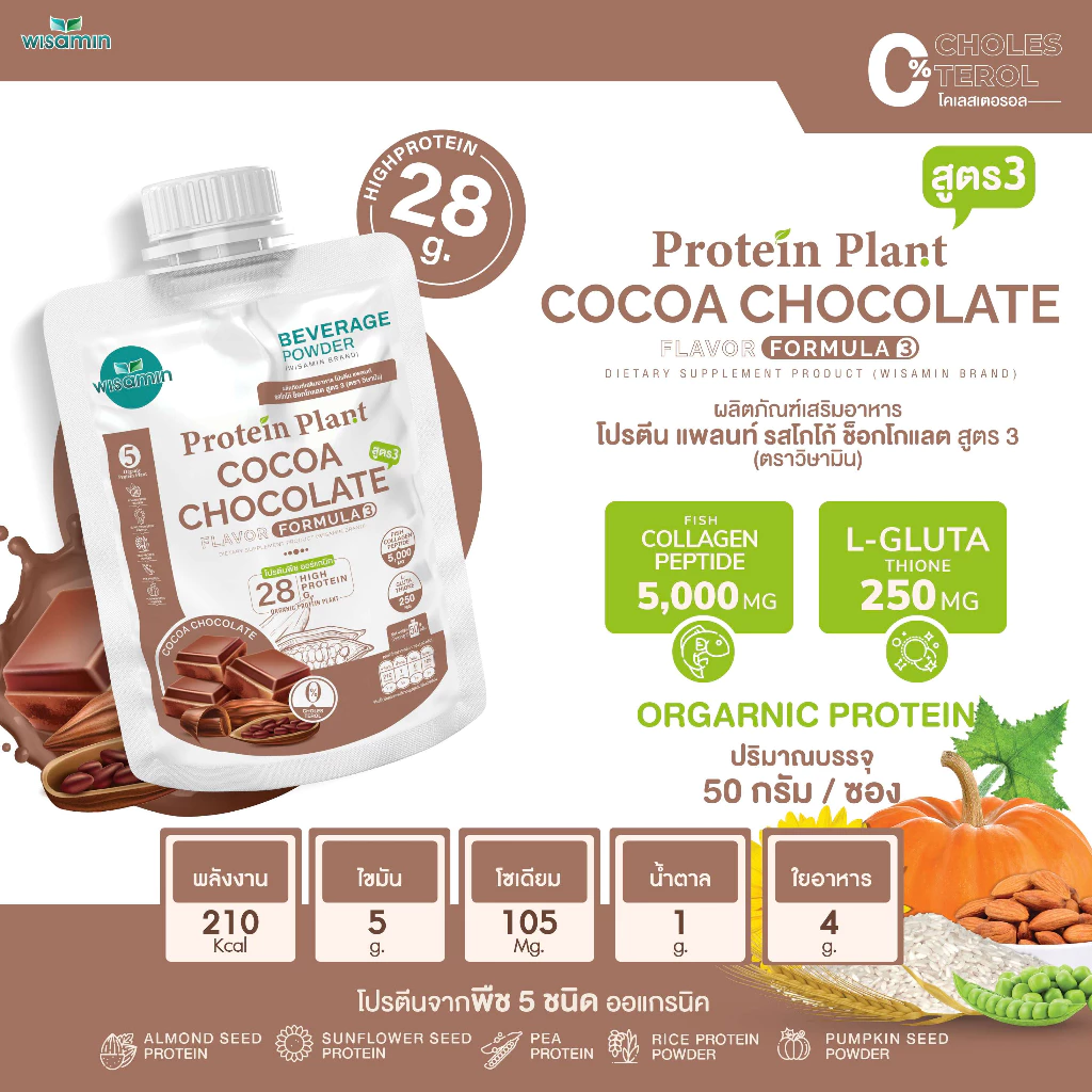 PROTEIN PLANT สูตร 3 (ชนิดซองชงดื่ม 50 กรัม) โปรตีนแพลนท์ มี 11 รสชาติ โปรตีนพืช 5 ชนิด คอลลาเจน เปปไทด์ แอลกลูต้าไธโอน thumbnail 9