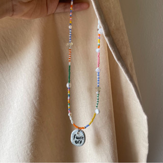 eff off - ceramic charm + beaded necklace