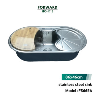 Forward ซิงค์ล้างจาน อ่างล้างจาน สแตนเลส พร้อมอุปกรณ์เสริมครบครัน ขนาด86x46ซม stainless steel sink SUS รุ่น FS665A