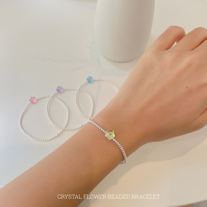 SissyJewelry // ข้อมือเงินแท้ รุ่นเอ็นยืด รุ่น Crystal flower stretch beaded bracelet -Free gift box