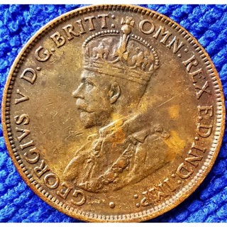 เหรียญ​ออสเตรเลีย​ Australia,1/2 Penny, (ยุค​ George​ V), #​2616, ใช้แล้ว