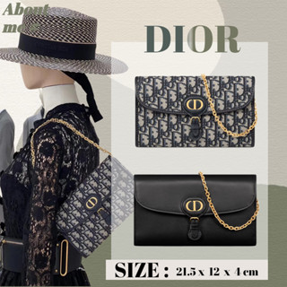 🆕: ดิออร์ Dior DIOR BOBBY EAST-WEST กระเป๋าถือโซ่ / กระเป๋า Messenger สุภาพสตรี Classic Embroidery/Full Leather Bag