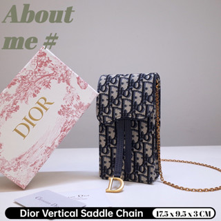 ดิออร์ กระเป๋าถือ Dior Vertical Saddle Chain กระเป๋าใส่โทรศัพท์แบบเดียวกันสำหรับผู้หญิงและผู้ชาย