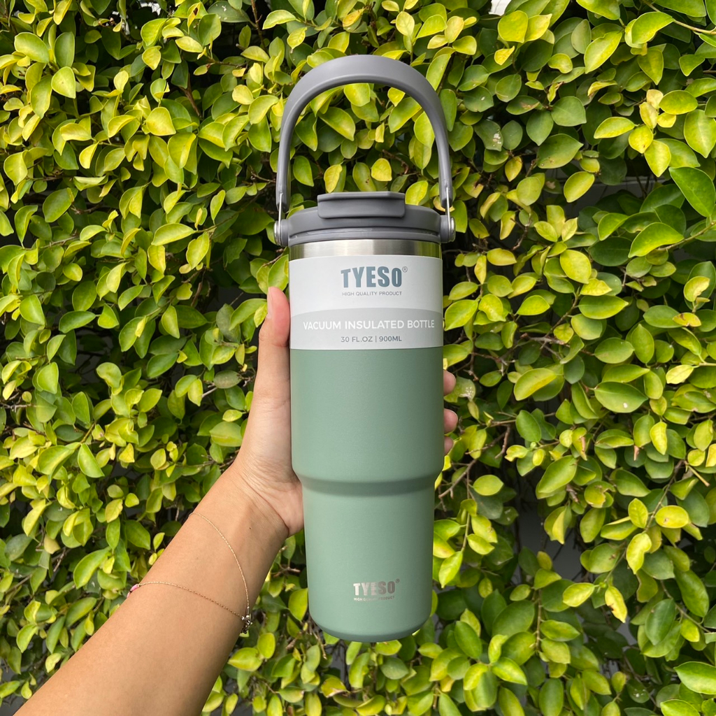 Tyeso (ของแท้) พร้อมส่ง แก้วเก็บความเย็นเเละร้อน แบบใหม่มีที่จับ หูหิ้ว แก้วกาแฟ แก้วสแตนเลส 304 ขนาด 900ml. - รูปที่ 7
