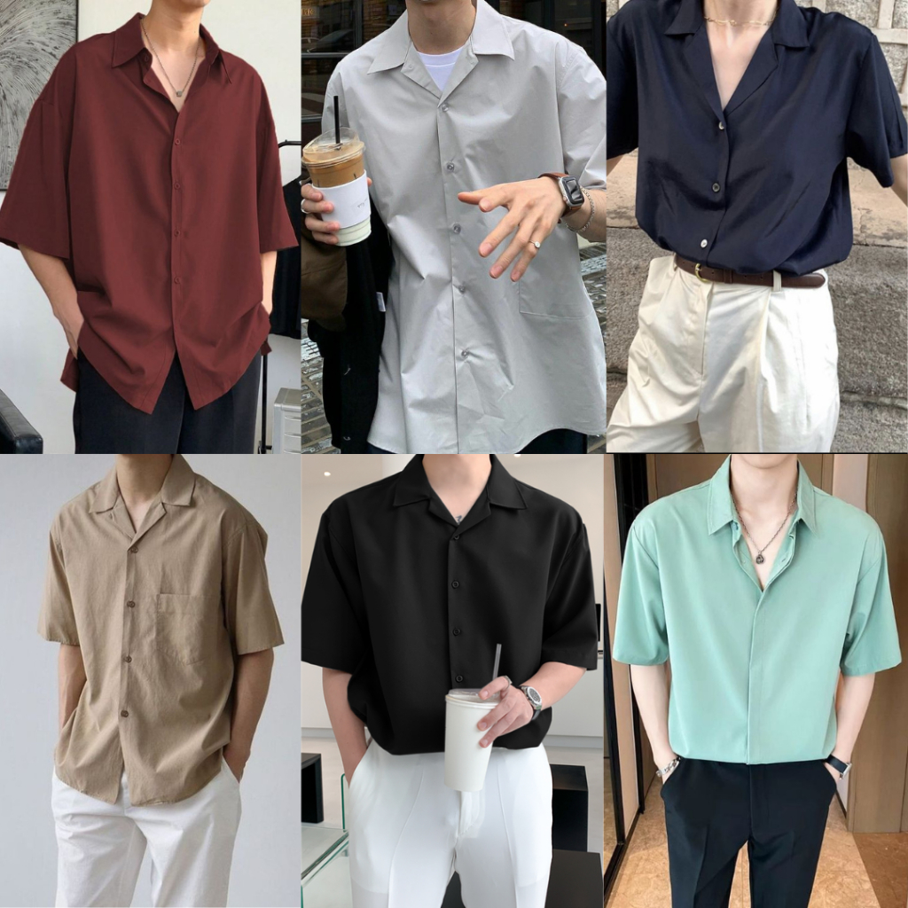 BAYSTORE เสื้อเชิ้ต ฮาวาย สีพื้น Freesize เสื้อเชิ้ตเกาหลี แขนสั้น