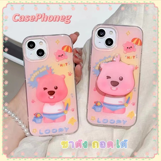 🍑CasePhoneg🍑ขาตั้ง ถอดได้ การ์ตูน Loopy สีชมพู iPhone 11 14pro max ป้องกันการหล่น ขอบเต็ม case for iPhone 12 13