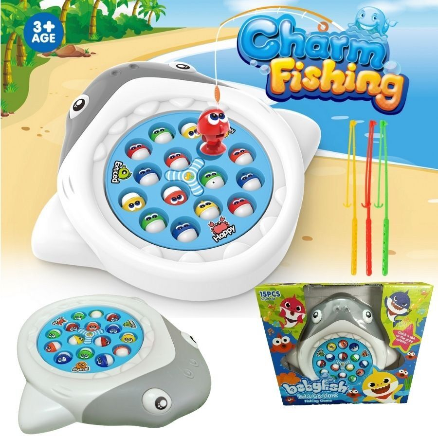 เกมตกปลา ฉลาม 15หลุม มีเพลงBaby shark หมุนวนแสนสนุก เกมตกปลาแม่เหล็ก เกมตกปลาเด็ก ของเล่นเด็ก 9899-9