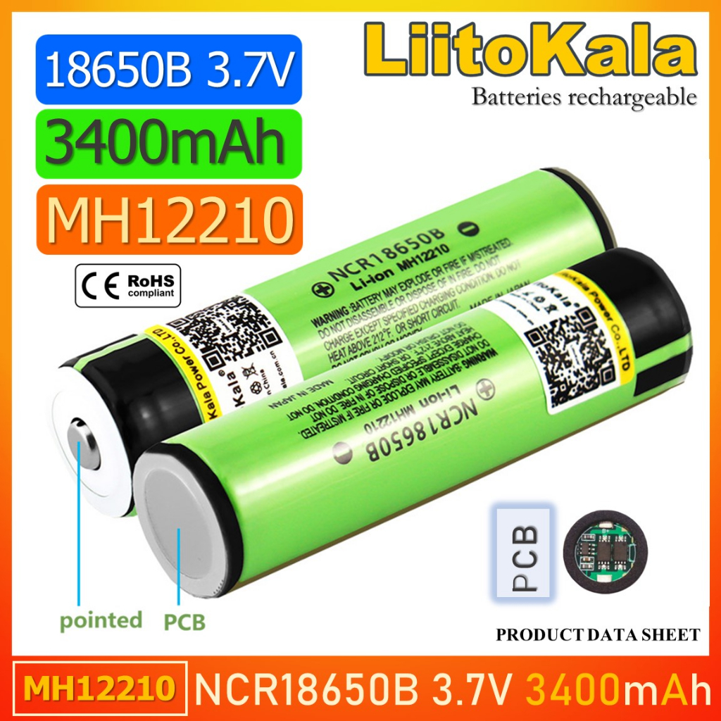 [หัวนูน มีวงจร] ถ่านชาร์จ 18650ฺB 3400mAh 3.7V แบบมีวงจรท้าย รับประกันสินค้าโดย Liitokata