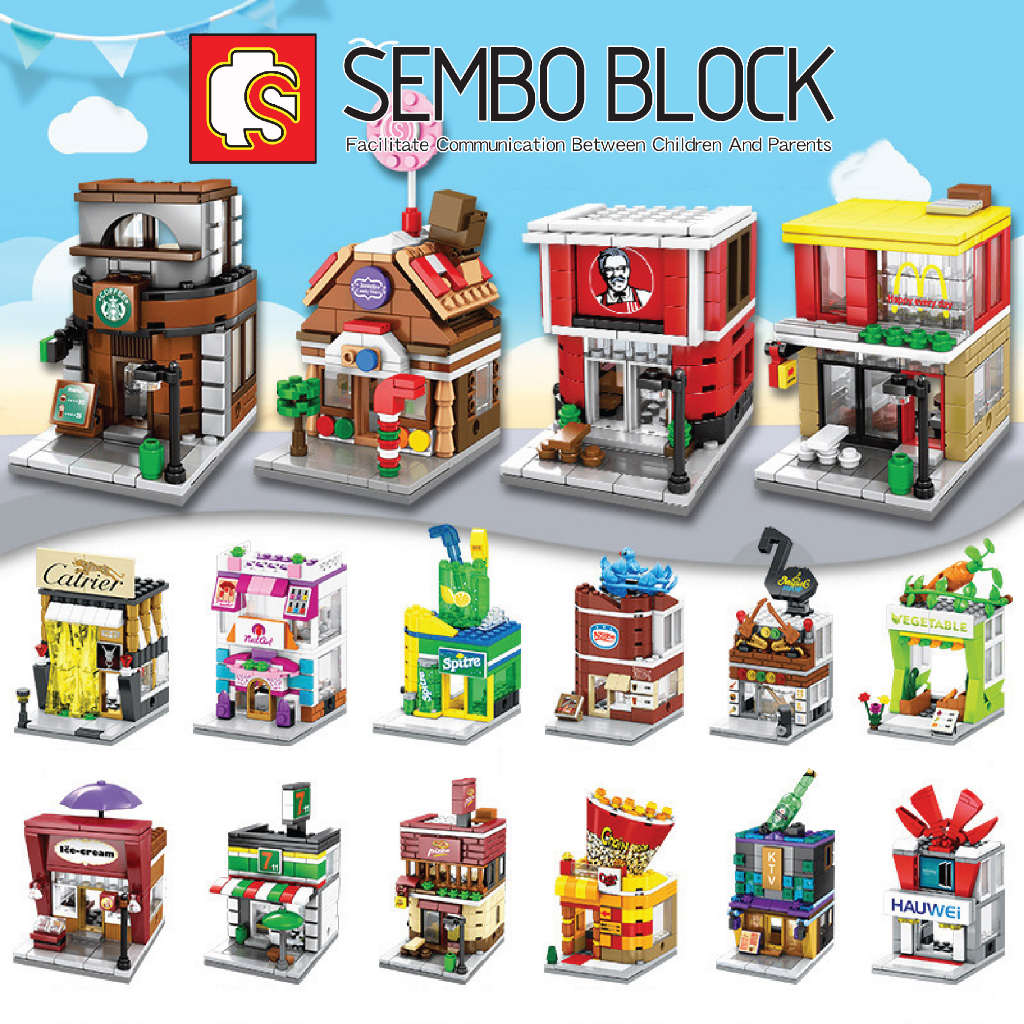 Block Toys 75 บาท ชุดตัวต่อ SEMBO BLOCK ร้านค้า เเบรนด์ดังหลากหลายรูปแบบต่อๆกันเป็นเมืองได้ Mom & Baby