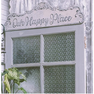 ป้ายตกแต่งสวน งานป้ายโลหะ สไตล์วินเทจ iron OUR HAPPY PLACE door, flower and bird garden,