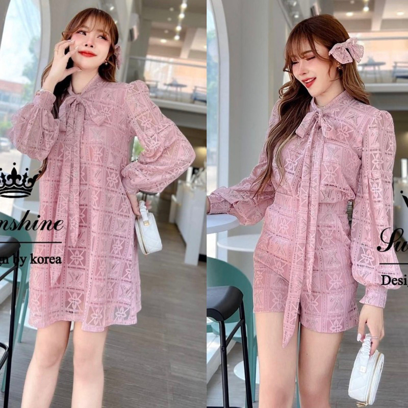 ชุดเซ็ต XL BoRichTa 🎀 ลูกไม้ลายหลุยส์ LV แขนขนนก💎กระดุมมุก สวยหรูมากกกกกกกๆ✨ ชุดเซ็ท Set2ชิ้น ชุดงาน