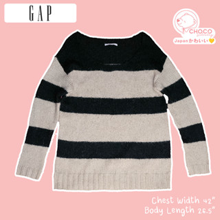 เสื้อสเวตเตอร์ไหมพรมแขนยาว Oversize GAP สีดำครีมหนาอุ่น รหัส A79