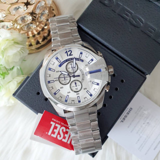 (ผ่อน0%) นาฬิกาชาย Diesel Mens Mega Chief Chronograph Stainless Steel Watch DZ4477 หน้าปัดกลม 51*59 มม. สแตนเลส สีเงิน