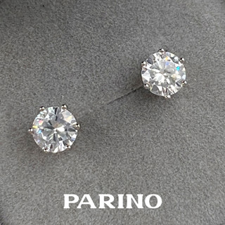 Classic Earrings ขนาดเพชร 0.75 ct 6mm. แนะนำต่างหูเพชร CZ (ฟรีกล่องต่างหู) ต่างหูแป้น ตัวเรือนเงิน