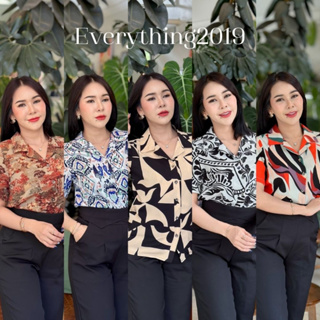 Everything2019 ⚡(1910) เสื้อเชิ๊ตผู้หญิงแขนสั้น ใส่ทำงาน ผ้าสบายลายสวย