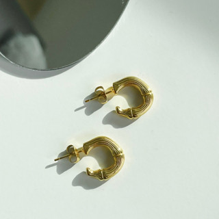 glisterr -  hoop earring ต่างหูห่วงสีทองลายไม้ไผ่ ไม่ลอกไม่ดำ