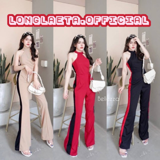 Twotone jumpsuit จั้มสูทขายาวแขนกุดแต่งสีทูโทนแถบข้างซิปหลัง ชุดเซ็กซี่ ป้าย bellezza