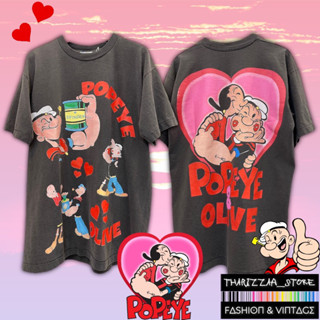 เสื้อยืดผ้าฟอกเฟดเทาไบโอ POPEYE❤️OLIVE