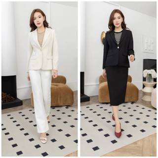 Pure Ivory&amp;Black Blazer เสื้อสูททำงานทรงสั้น Blazer and more  สีงาช้างและดำ