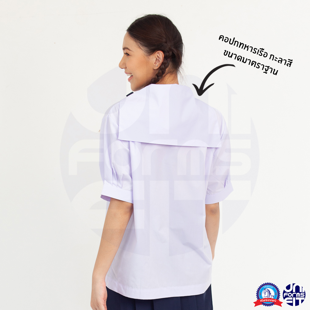 เสื้อนักเรียนหญิง ปกทหารเรือ ชุดนักเรียนหญิง มัธยม เสื้อเชิ้ตนักเรียนหญิง ตราชนินทร์อาภรณ์ เบอร์ 30-48 รูปที่ 4