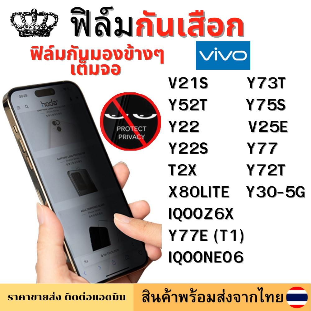 ฟิล์มกันมอง ฟิล์มกันเสือก Vivo V21S Y73T X80LITE Y52T Y75S Y22 V25E IQOOZ6X Y22S Y77E(T1) Y30-5G Y77