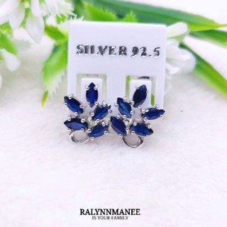 U6425  พลอยไพลินแท้ ( Blue sapphire ) แบบอิงลิชล็อค ตัวเรือนเงินแท้ 925 ชุบทองคำขาว