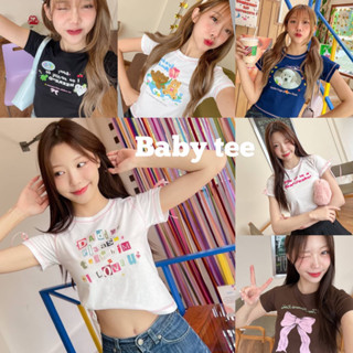 เสื้อ baby tee แถมโบว์(บางลาย)🎀 น่ารักมากกกก ครอป