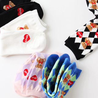 Chacha socks - ถุงเท้าข้อยาว heart bear แบรนด์ kikiya socks ถุงเท้านำเข้าจากเกาหลี ถุงเท้าเกาหลี