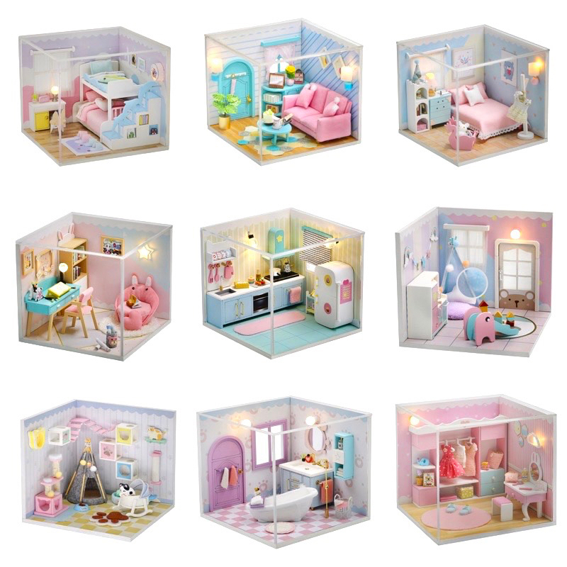 [พร้อมส่ง] บ้านตุ๊กตา DIY Nine in one series มีฝาครอบกันฝุ่น