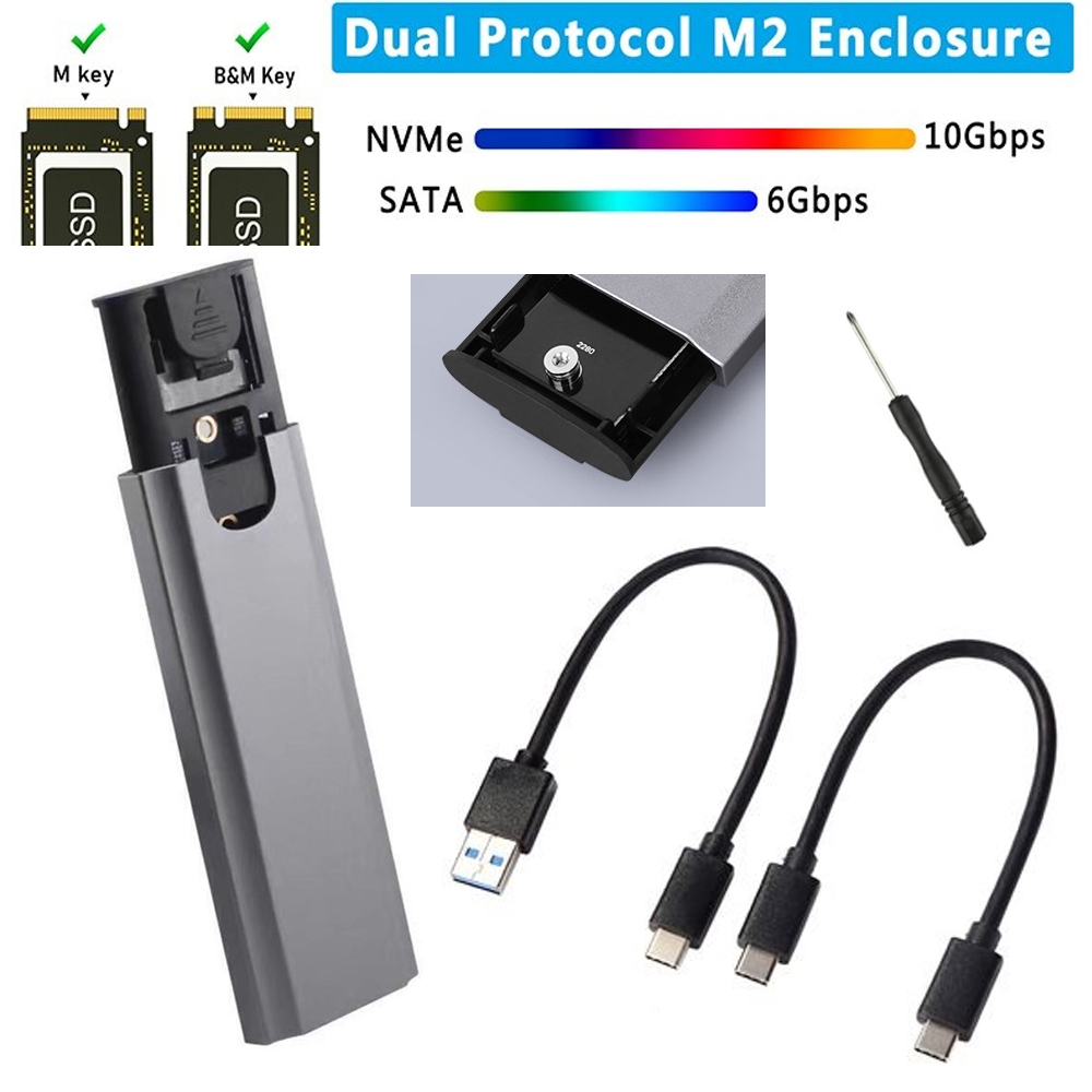 กล่องใส่ SSD M.2 แบบ 2 IN 1( NGFF & NVME ) 10Gbps Model.SSD External Case for M/B+M Key 2230 2242 22