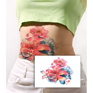 สติกเกอร์ แทททู รอยสักนำเข้า Blooming lotus  ขนาดใหญ่   ** tattoo sticker กันน้ำ