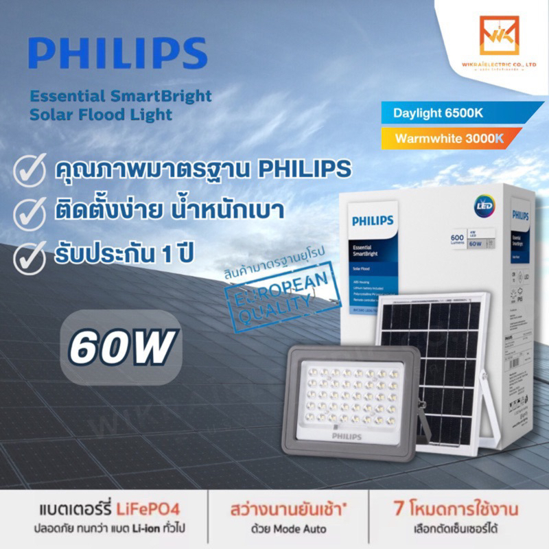 Philips Solarโคมไฟอเนกประสงค์ฟิลิปส์สปอตไลท์โซล่าเซลล์ Solar Flood Light su BVC080 60w โคมโซล่าเซลล์