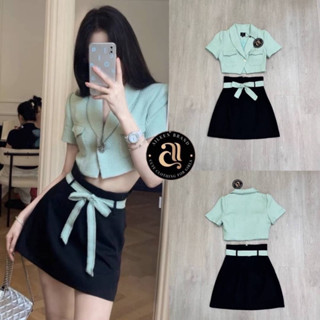 Code : M8 Aileen Set ชุดเซ็ต เสื้อครอปแขนสั้นมาคู่กับกระโปรงสั้นมาพร้อมผ้าผูกเอว สำหรับผู้หญิง ไซส์ Xs-L