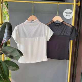 เสื้อคอเต่าซีทรูแขนสั้นผ้าเรย่อน
