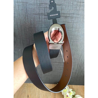 เข็มขัด เส้นใหญ่ 1.5 นิ้ว Coach WIDE HARNESS CUT-TO-SIZE REVERSIBLE BELT 91305 หนังแท้ สีดำ ลายซี