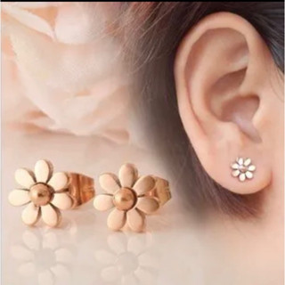 ส่งจาก🇹🇭ต่างหูแฟชั่นไทเทเนียม Rose gold Flower สไตล์เรียบหรู