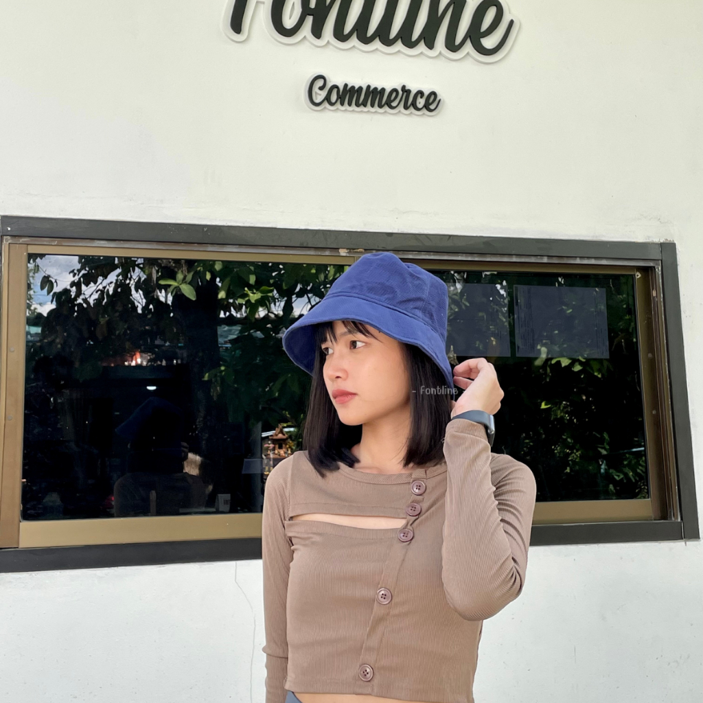 (สินค้าพร้อมส่ง) หมวกบักเก็ต สีพื้น ผ้าฝ้ายทรงสวย ไม่บาง สไตล์เกาหลีมินิมอล รอบศีรษะได้ถึง 22 นิ้ว