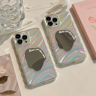 สต๊อคไทย พร้อมส่ง #เคสไอโฟน ด้านหลังติดกระจก iphone 11-14Promax 🌸 เคสริ้วโฮโลแกรมคลุมเลนส์