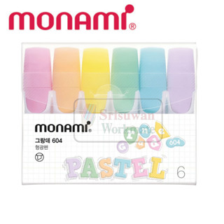 Monami 604 PASTEL Set 6 สี ชุดปากกาไฮไลท์ 6 สี โมนามิ ปากกาไฮไลท์ ปากกาเน้นข้อความ สีพาสเทล Grande Highlighter