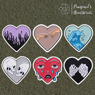 ʕ •ᴥ•ʔ ✿ พร้อมส่ง : เข็มกลัดเซ็ทหัวใจ,โครงกระดูกและคลื่น | Heart, Skeleton &amp; Wave Enamel Brooch Pin Set.