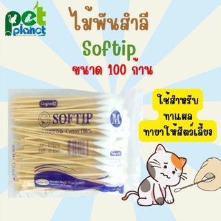 [100ก้าน] ไม้พันสำลี Softip สำลีทายาให้สัตว์เลี้ยง ทาแผลสัตว์เลี้ยง สำหรับ แมว สุนัข กระต่าย นก สัตว์เลี้ยง แมวโดนกัด