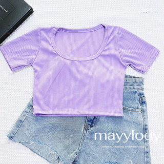 💜mayylody💜 [10สี] เสื้อครอป แขนสั้นคอยูU  เบสิค เอวี่เดย์ลุค เเมทซ์ง่ายใส่ได้บ่อย