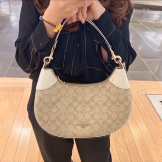 (ผ่อน0%) กระเป๋าสะพายข้าง สะพายไหล่ 🤍COACH CI791 Mara Hobo In Signature ลายซี สีครีม 13 นิ้ว