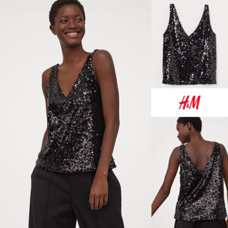 (Used) H&amp;M Sequined Sleeveless Top-Black-Woman เสื้อปักเลื่อมวิบวับ สีดำ SQ3