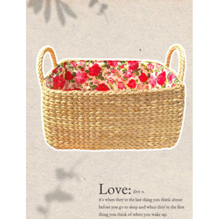 Woven basket ตระกร้าสานผักตบชวา ทรงสี่เหลี่ยม (เลือกลายผ้าได้) ตะกร้าใส่ของ ตะกร้าแมวนอน ตะกร้ามินิมอล