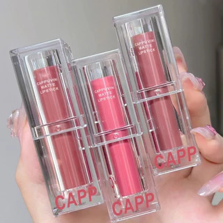 L-08✨Cappuvini ลิปสติก เนื้อแมตต์ กํามะหยี่ หลอดใส 6 สี อะคริลิคใส กันน้ํา กันเหงื่อ ติดทนนาน