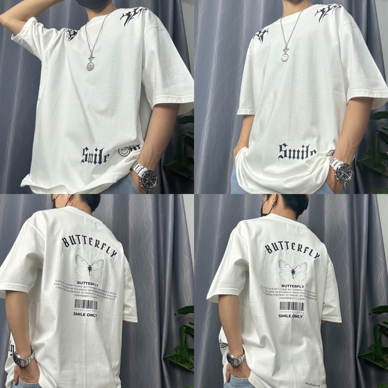 เสื้อยืดOversize Cotton100%ลายผีเสื้อ