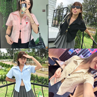 Romy shirt เสื้อเชิ้ตซิปหัวใจผู้หญิง แขนสั้น