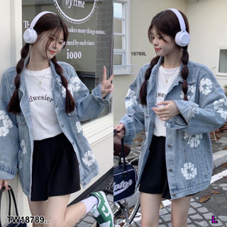 J18789 แจ็คเก็ตยีนส์ สกรีนลายดอกไม้ Denim jacket with floral print